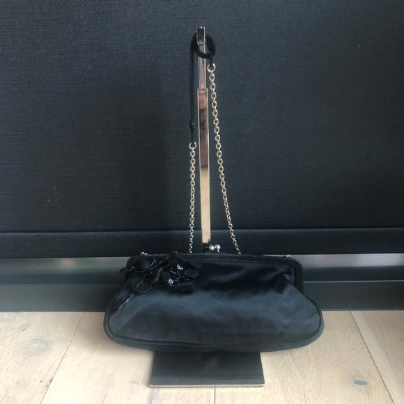 Prada Shoulder Bag - Satin Suede with Mini Flowers, Black Leather - Picture 3 of 6